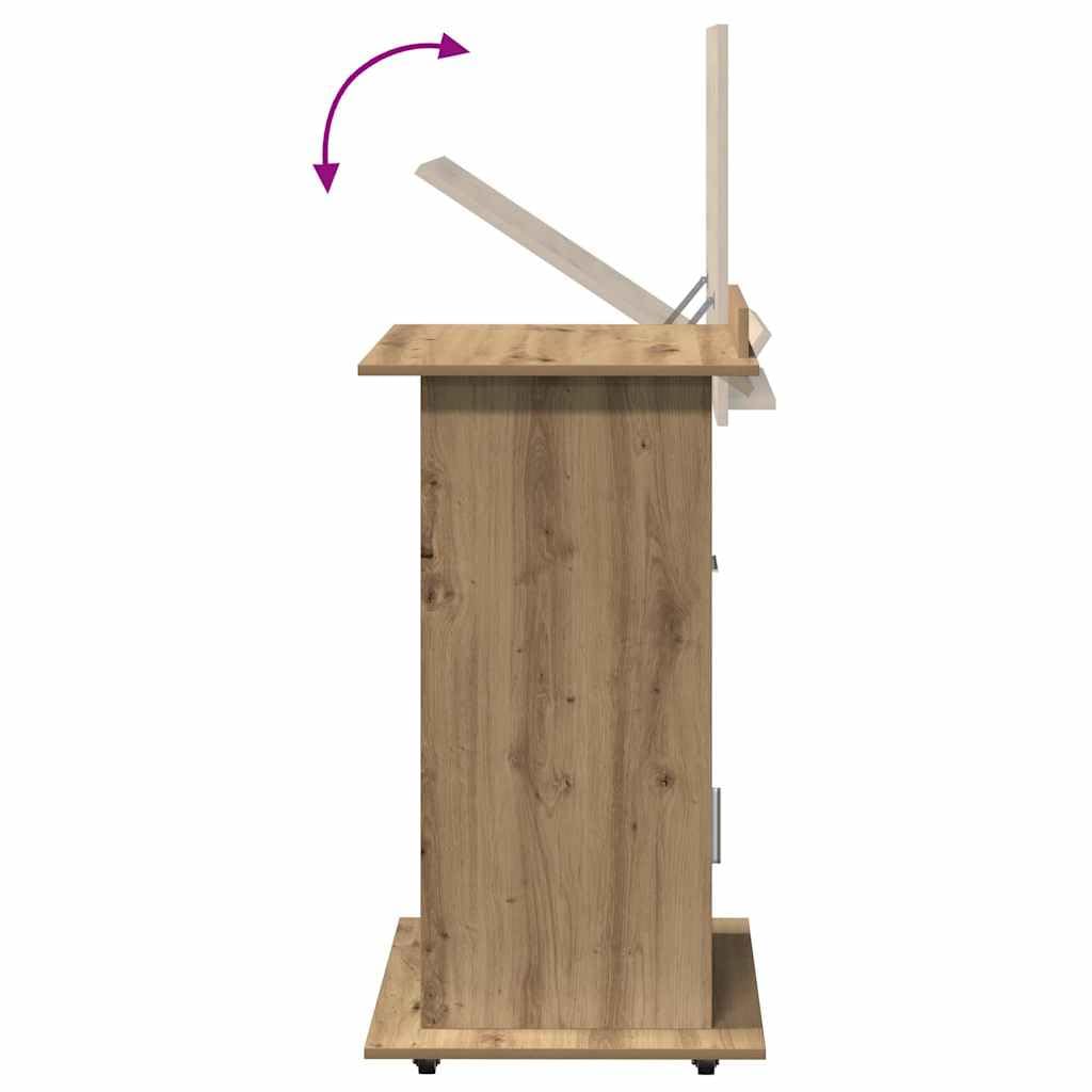 Podium mit Regal Artisan-Eiche 55 x 55 x 107 cm Holzwerkstoff mit Schublade und Tür, Bürotisch Arbeitsplatz mit Ablagefach und Rollen, ideal für Homeoffice und Büroorganisation