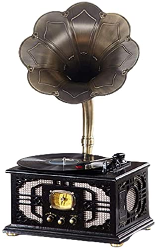 ヴィンテージ レトロ クラシック 蓄音機 ビニールレコードプレーヤー 蓄音機型 ステレオスピーカー サウンドシステム オルゴール 3.5mmオーディオ Bluetooth-B レコーダー付き