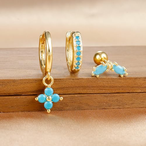 Small Gold Huggie Hoop Earrings Set for Women Turquoise Earrings 14K Gold Plated Cartilage Multiple Piercing Jewelry Hypoallergenic Sleeper2