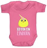  ShirtStreet süßes Ostergeschenk Ostern Easter Strampler Bio Baumwoll Baby Body kurzarm Jungen Mädchen Küken - Ich bin ein Einhorn, Größe: 6-12 Monate,Bubble Gum Pink