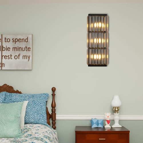 Image of Rustic Black Wall Sconce with Glass Vintage Antique Wall Light Fixture Retro Farmhouse Mid Centry Wall Sconce for Bedroom, Living Room, Mirror, Fireplace