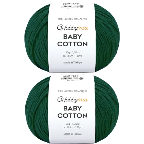 Image of Baby Cotton Blend Yarn - Soft Sport Weight Yarn for Crochet & Amigurumi - 50g /180yds - 60% Cotton 40% Acrylic - Ideal for Baby & Knitting Proj.(Evergreen, 2 Balls)