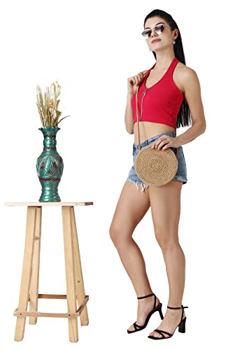 Image of POPWINGS Solid Casual Sleeveless Regular-Fit Crop Tops for Women with Front Chain| Crop Tops for Women Stylish Western Summer Wear