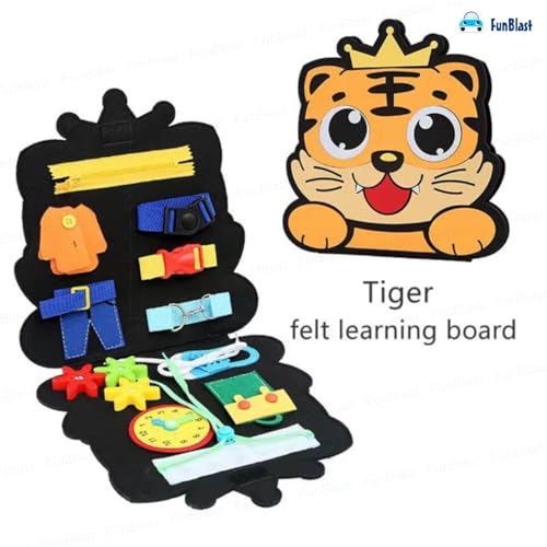 Image of FunBlast Busy Book for Toddlers Binder Board - Montessori Busy Board for Kids, Cartoon Design Learning Activity Toy for Toddlers, Educational & Early Learning Toys for Kids, Toddler (Tiger)
