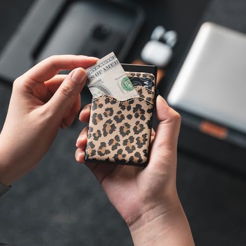 Image of VULKIT Credit Card Holder Minimalist Slim Pop Up Wallet with Leather Slots RFID Blocking for Men and Women Holds 7 Cards and Notes Leopard Chic