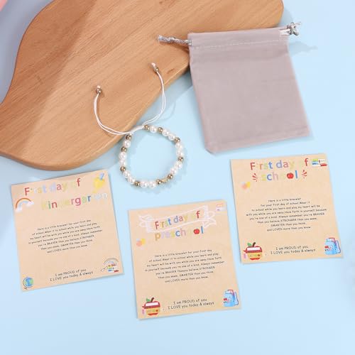 Image of First Day of Preschool Bracelet Back to School Gifts for Kindergarten / Preschool / School Gift Mama and Mini Adjustable Mother Daughter Bracelets as Supplies for Girls to Relieve Study Anxiety