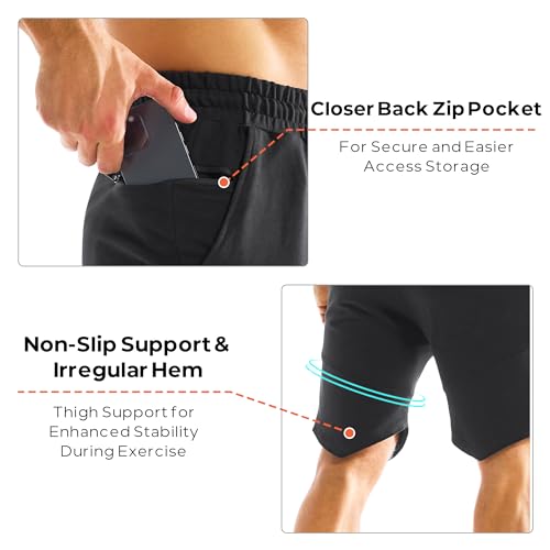 BROKIG Mens Zipslim Workout Athletic Shorts 7", Gym Running Training Sports Bodybuilding Shorts for Men with Zip Pockets2