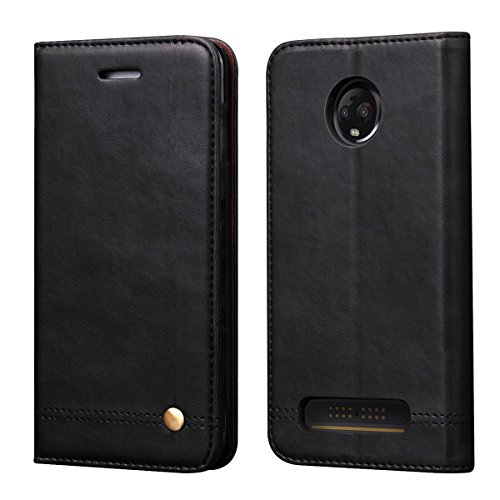 Moto Z3 Play Case,Moto Z3 Case,RUIHUI Leather Wallet Folding Flip Slim Protective Case Shell Cover with Card Slots,Kickstand Feature and Magnetic Closure for Motorola Moto Z Play 3nd Gen 2018(Black)