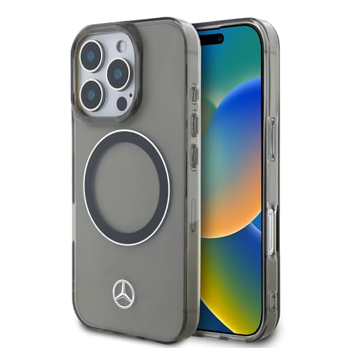 CG Mobile Mercedes-Benz HC Coque de téléphone conçue pour iPhone 16 Pro Max, Durable, résistante aux Chocs, Compatible avec Magsafe, PC/TPU avec Anneau argenté, Coque Transparente Noire