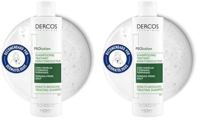 Vichy Champú Psolution, Para Cuero Cabelludo con Psoriasis, Elimina las Escamas y Reduce los Picores, Cuero Cabelludo Limpio y Sano, Doble Eficacia, Unisex, Dercos Technique, 200ml (Paquete de 2)