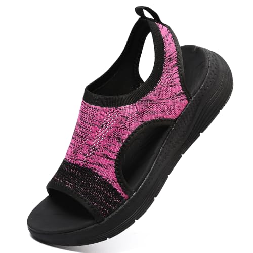 VTASQ Sandalias Mujer Verano Moda Sandalias ortopédicas para Mujer Comodas Sandalias de Caminar Punta Abierta Sandalias de Playa Sandalias Deportivas Fitness Trabajar Negro Rojo Rosa EU 38