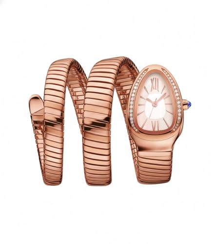 Image of Shocknshop Analog White Dial Diamond-Embellished Snake Spiral Bracelet Watch for Women -WCH166