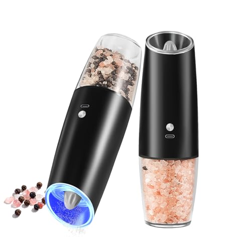 GVUHR Rechargeable Salt and Pepper Grinder Set，2 Intelligent Electric Grinders with Cleaning...
