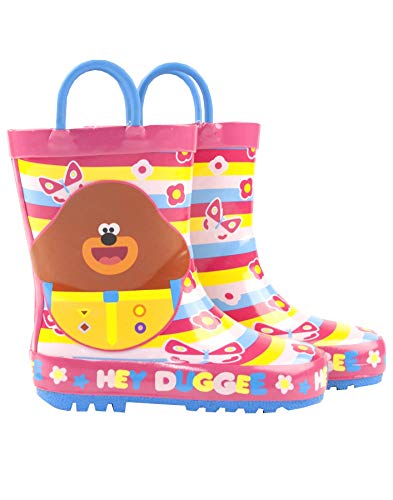 Girls Pink Rain Boots with Handles | Striped Waterproof Footwear for Outdoor Play | Easy Pull-On Design | Kids Cartoon Boots | Duggee Merchandise for Children2