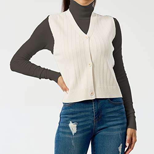 Hixiaohe Women's Button Front Knitted Sweater Vest V-Neck Cropped Cardigan Vest Tops (White,Xl) #TOP6