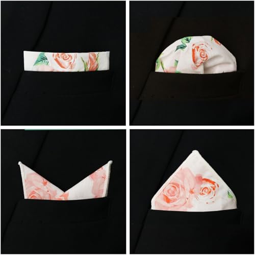 Image of Floral Pocket Squares for Men with Holder Printed Flower Mens Handkerchief Cotton Suit Pocket Hanky for Wedding