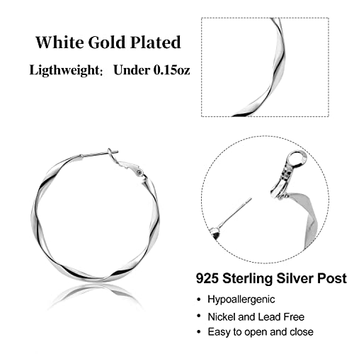 Image of 24K Gold Hoop Earrings for Women Trendy Real Gold Plated Twisted Thin Huggie Hoops, Dainty Cute Big Gold Filled Dangle Hoop Earrings Nickel Free Womens Earrings for Sensitive Ears Hypoallergenic