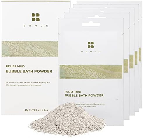 BRMUD Relief Mud Bubble Bath Powder 50g, Pack of 6 - Mud Powder Bubble Bath for Kids to Adult, Relaxation Bathing Powder, Long-Lasting Bubbles with Natural Moisturizing Oil, Sebum Control & Hydrating