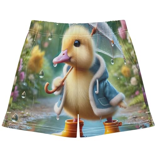 Happy Duck Umbrella Splash Girls Athletic Lounge Shorts Cute Animal Print Pajama Sleep Comfy Summer Clothes, X-Small