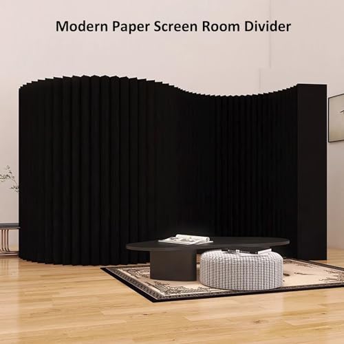 Paravent noir en papier pliable et rétractable - Séparateur de pièce moderne 30cm - 6