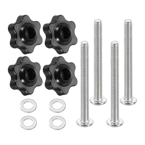 Image of sourcing map 4 Sets Star Knob Kit, M4 Metric Thread 25mm Head Threaded 6-Star Knobs with M4 x 40mm Hex Socket Bolts & M4 Flat Washers, Clamping Handles Track Accessories for Woodworking Jigs