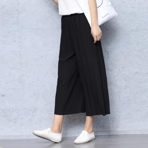 Summer Chiffon Wide Leg Pants for Women High Waist Pleated Loose Fit Casual Ankle-Length