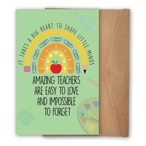 It Takes A Big Heart To Shape Little Minds Greeting Card, Teacher Thank You Cards With Envelope, Teacher Appreciation Gifts From Students, First Day Of School Gifts, Back To School Gift For Teachers