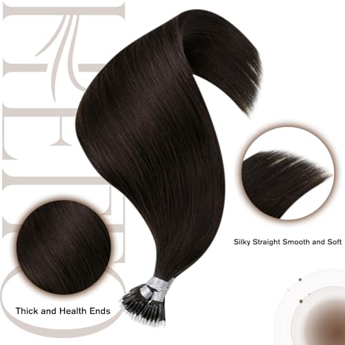 Hetto Nano Hair Extensions Real Human Hair Dark Brown, Invisible Nano Beads Hair Extension - Image 4