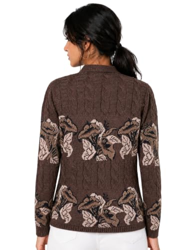 Image of Kalt Women Sweater for Winter Woolen Acrylic Full Sleeves V Neck Floral Design Cardigan Sweater for Women