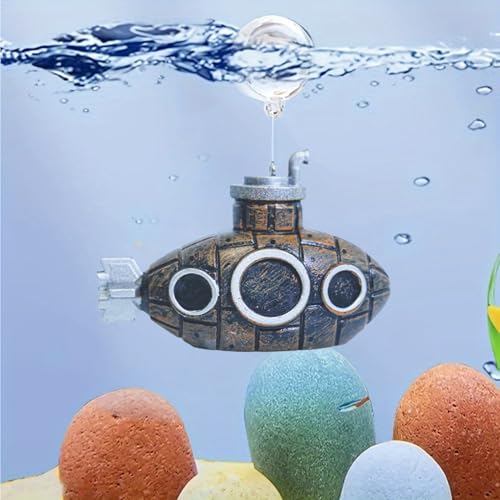 Image of Floating Fish Tank Decorations, Retro Submarine Aquarium Decor with Ball Artificial Resin Accessories for Fish Tanks Pool (as Shown)