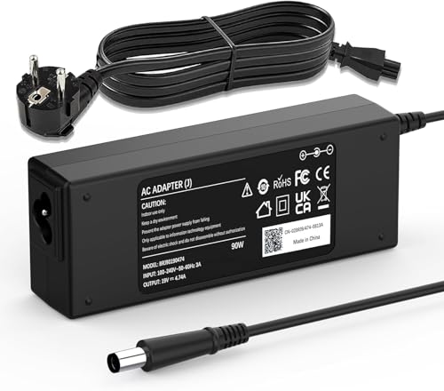 90W Cargador Ordenador HP Portátil, 19V 4.74A AC Adaptador Alimentación para HP Pavilion G4 G6 G7 DV3 DV4 DV5 DV6 DV7 G32 G42 G56 G60 EliteBook G1 G2 650 840 850 8440p 8460p 8470p Compaq Presario CQ40