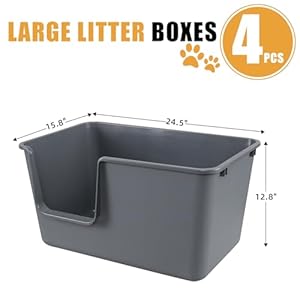 Zopnny 4 Sets Extra Large Litter Boxes for Big Cats Dogs with Scoops, Open Top Cat Litter Basin, 12.8 Inch High Sides Pet Litter Container, Grey Zopnny 4 Sets Extra Large Litter Boxes for Big Cats Dogs with Scoops Open Top Cat Litter Basin 128 Inch High Sides Pet Litter Container Grey