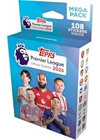 Topps Premier League Stickers 2026 - Mega Pack - enthält 18 Premier-League-Stickerpäckchen (insgesamt 108 Sticker).