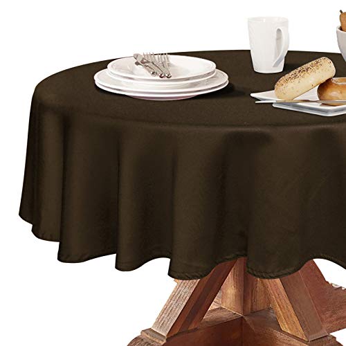 Image of Obstal 210GSM Round Table Cloth, Chocolate, 60 Inch Diameter | Water Resistance Microfiber Tablecloth, Decorative Fabric Circular Table Cover for Outdoor and Indoor Use