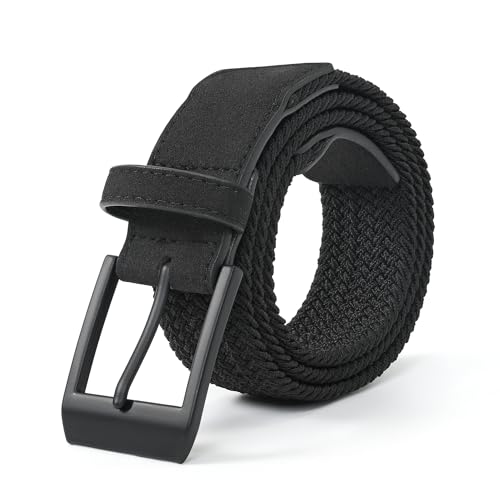 Mile High Life Braided Stretch Golf Belt Pin Oval Solid Color Buckle Leather Loop End Tip Belt For Men/Women/Junior