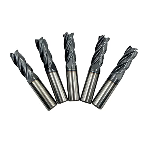 Home Of Quality Tools 5Pcs 1/2'' Carbide Square End Mill Bits Set, Milling Bits Cutter 1/2 Carbide End Mills For Alloy Steels/Hardened Steels, Hrc 45 Deg Single End 4 Flute Altin Coating #TOP11
