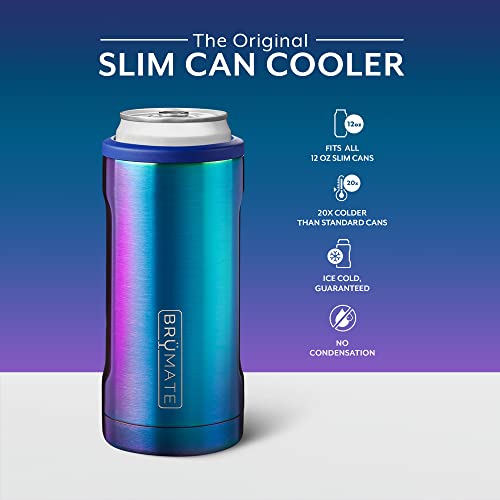 Brümate Hopsulator Slim Can Cooler Insulated For 12Oz Slim Cans | Skinny Can Coozie Insulated Stainless Steel Drink Holder For Hard Seltzer, Beer, Soda, And Energy Drinks (Rainbow Titanium) #TOP1