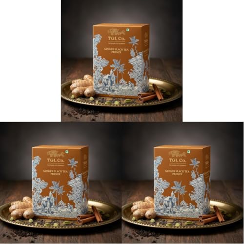 Image of TGL Co. Instant Ginger Black Tea Premix (14 Sachets) Quick & Easy To Make Ginger (Adrak) Flavored Tea Premix Sachets - 14g Per Serve (Pack of 3)