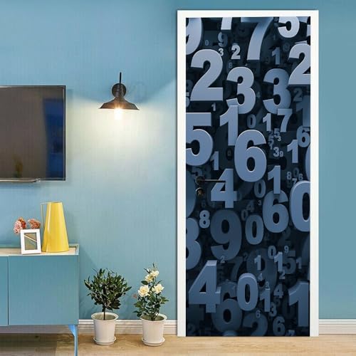 Puerta Pegatina Autoadhesiva NúMeros En Relieve 3d Impermeable Papel Pintado Puerta Mural 95x215 cm Gris Oscuro Extraíble para Baño Sala de Estar Cocina y Dormitorio Pegatinas decorativas