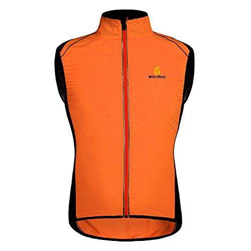 FFLOWER Men's Cycling Gilet Breathable Sleeveless Running Vests Lightweight Waterproof Reflective Jacket Vest for Running Cycling Motorbikes,Orange,L
