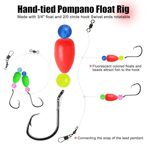 CWSDXM Pompano Rigs para Pesca en Surf con Anzuelos de Círculo Doble y Flotadores 15 piezas miniatura 2