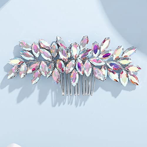Teyglen Women Dainty Simple Full Rhinestones Bride Wedding Hair Comb Luxurious Hair Accessories Shiny Rhinestones Bridal Side Hair Combs For Women Bride Girls (Ab Color) #TOP1