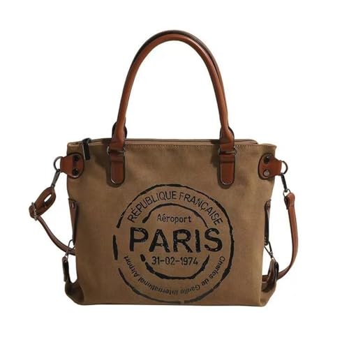 ARREBOL Women Vintage Paris Lightweight Canvas Tote Crossbody Bag with Zipper for Work (Brown)