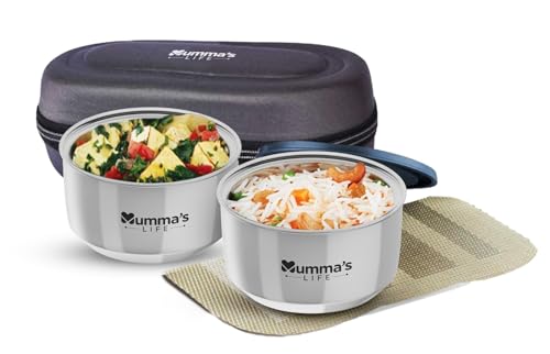 Image of Mumma's LIFE- Stainless Steel Lunch Box Set of 2 (280 ml Each) with Insulated Lunch Bag, Leak Proof Lunch Box for Office & College (Grey)