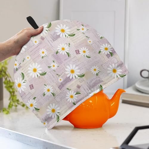 Image of Generic Hudotybom Daisy Tea Cozy for Teapot Insulated Large Teapot Cover to Keep Warm Tea Kettle Cover Machine Washable Coffee Pot Cloth Covers Kitchen Home Decorations for Housewife Mom, CZA49