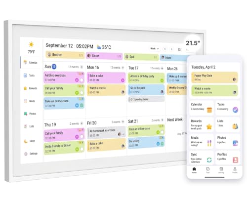 21.5 Inch Smart Digital Calendar, Wall Electronic Calendar, 1920 * 1080 IPS Full HD Touch Screen Display for Family Meal Planner Support - Seamless Scheduling, Gifts for Women, Mom