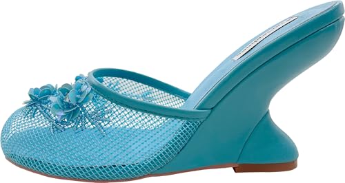 Women's Mesh Mule Slip On Sandals With Floral Sequin Embellishments Round Toe Wedge Heel Slides Slippers 4 Inch2