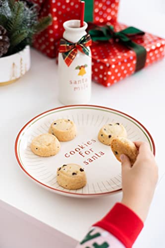 Image of Pearhead Cookies for Santa Plate and Milk Jug Set, Ceramic Holiday Serving Dish with Milk Bottle, Christmas Eve Tradition for Kids, Santa Claus Treat Tray, Holiday Kitchen Table Decor (Pack of 6)