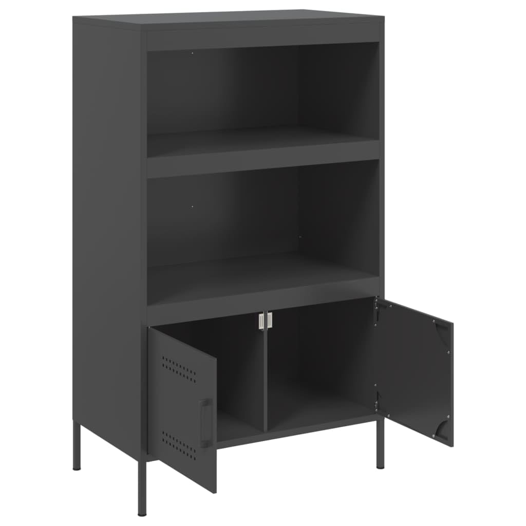 Aparador industrial de acero negro 68 x 39 x 113 cm con 2 estantes y 2 compartimentos, robusto armario de salón para comedor, pasillo y dormitorio