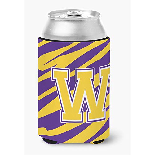 Monogram - Tiger Stripe - Purple Gold Can or Bottle Beverage Insulator Initial W
